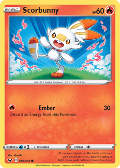 Scorbunny, Sword & Shield #30, Pokémon TCG card