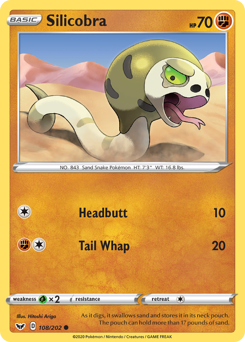 Silicobra, Sword & Shield #108, Pokémon TCG card