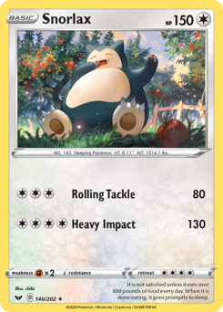 Snorlax, Sword & Shield #140, Pokémon TCG card
