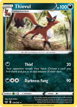 Thievul, Sword & Shield #126, Pokémon TCG card