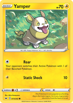 Yamper, Sword & Shield #73, Pokémon TCG card