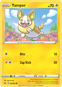 Yamper, Sword & Shield #74, Pokémon TCG card