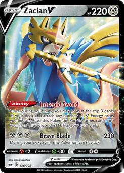 Zacian V, Sword & Shield #138, Pokémon TCG card