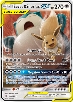 Eevee & Snorlax-GX, Team Up #120, Pokémon TCG card