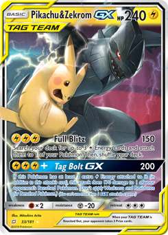 Pikachu & Zekrom-GX, Team Up #33, Pokémon TCG card