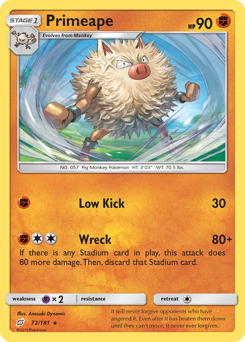 Primeape, Team Up #72, Pokémon TCG card