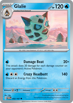Glalie, Twilight Masquerade #52, Pokémon TCG card