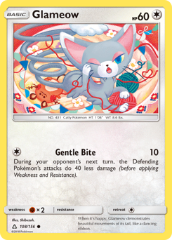 Glameow, Ultra Prism #108, Pokémon TCG card