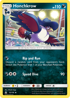 Honchkrow, Ultra Prism #72, Pokémon TCG card