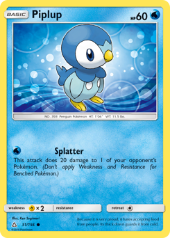 Piplup, Ultra Prism #31, Pokémon TCG card