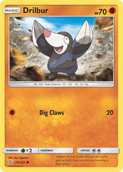 Drilbur, Unified Minds #118, Pokémon TCG card