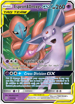 Espeon & Deoxys-GX, Unified Minds #72, Pokémon TCG card