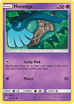 Honedge, Unified Minds #92, Pokémon TCG card