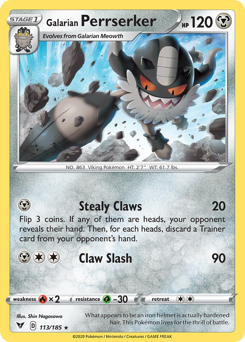 Galarian Perrserker, Vivid Voltage #113, Pokémon TCG card