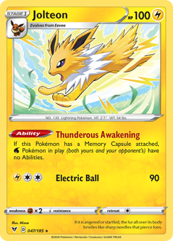 Jolteon, Vivid Voltage #47, Pokémon TCG card