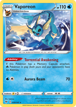 Vaporeon, Vivid Voltage #30, Pokémon TCG card
