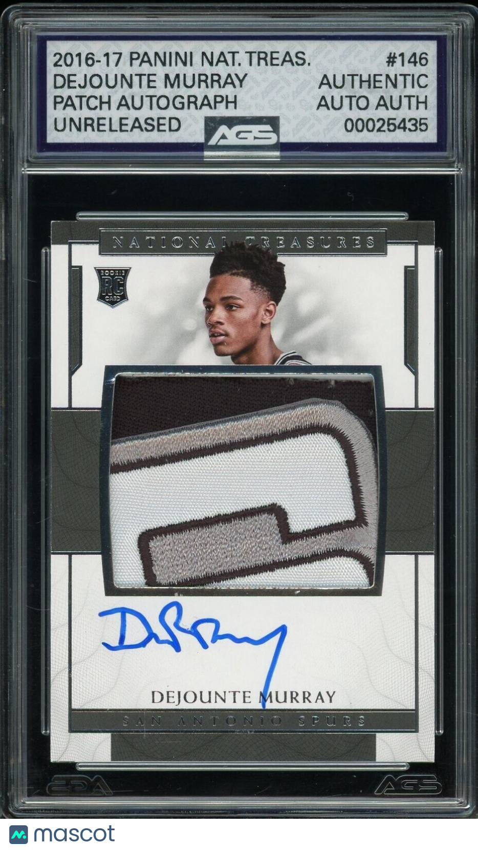 2016-17 Panini National Treasures Dejounte Murray #146 Patch Auto Unreleased AGS